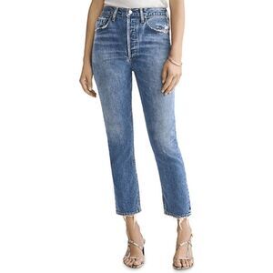 AGOLDE Riley High Rise Cropped Straight Jeans Button Fly Light Distress Size 23